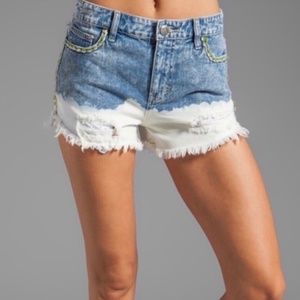Free People Dip Dye Jean Shorts Embroidered